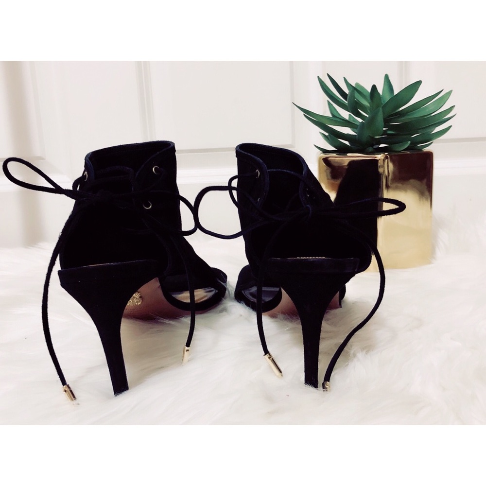 Aquazurra Black Mayfair Suede Peep-Toe Sandals - Picture 4 of 6